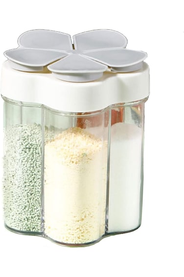 ALMEKAQUZ Spice Jars,5-in-1 Clear Plastic Seasoning Containers,Multipurpose Airtight Condiment Bott