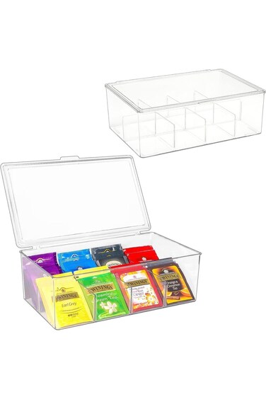 HOOKOR Tea Bag Organizer Clear Acrylic Tea Storage Box with Lid, Plastic Tea Bag Holder Stackable T