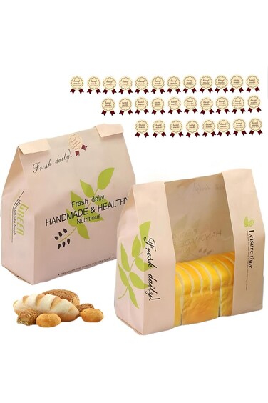 30-Pack Paper Bread Bags with Transparent Window, Ideal for Homemade Sourdough and Toast, 13.7x8.2x