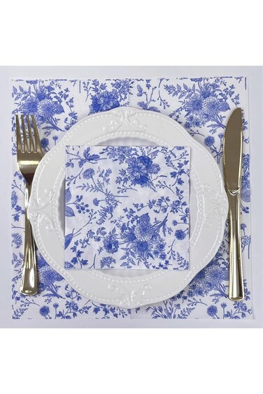 BESONAPINS Blue Floral Napkins Paper 2-Ply 20-Count Disposable Decorative Luncheon Dinner Cocktail