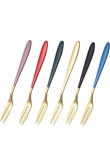 شوك فواكه من أزوني، 6 قطع شوك حلوى، شوك كيك من الفولاذ المقاوم للصدأ، شوكة مقبلات، شوك معجنات 6 قطع