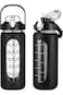 Andgogo 64oz Glass Water Bottles with Straw, Half Gallon Motivational Glass Bottle with Silicone Sl