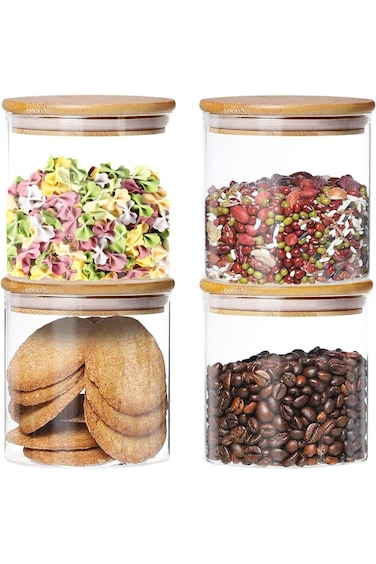 مجموعة من 4 برطمانات زجاجية كلاسيكية من فويدروب بغطاء محكم الإغلاق من الخيزران، حاويات تخزين طعام شفافة، سعة 2200 مل