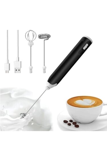 خفاقة يدوية كهربائية لخفق القهوة والحليب وخفاقة البيض وخلاط من الفولاذ المقاوم للصدأ مع رأسين زنبركيين