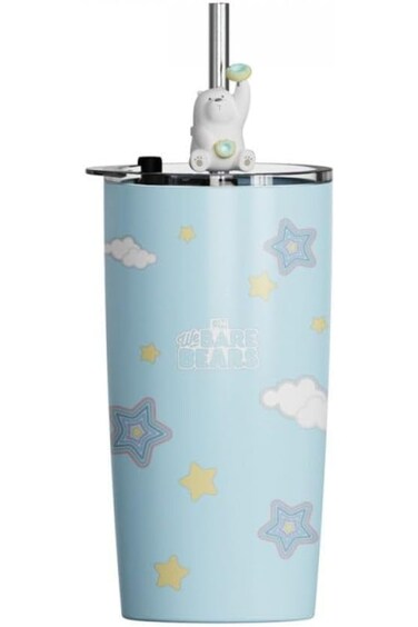 Three Bears Series Stainless Steel Water Cup with Straw 550ml - Ice Bear