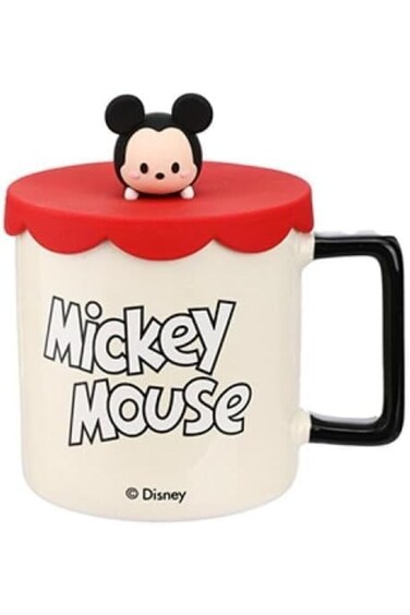 Miniso Disney Mickey Mouse Collection Cartoon Ceramic Drinking Mug with Silicone Lid, 425 ml Capaci