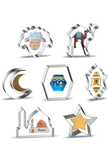 Cookie Cutter,7 Pcs Eid Mubarak Cookie Cutters Set 3D Ramadan Stainless Steel Metal Biscuit Mold DI