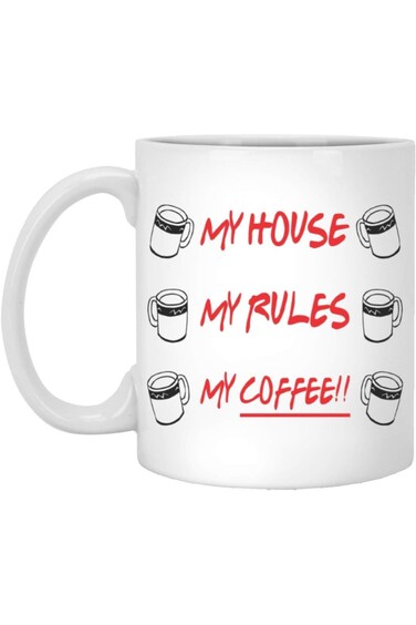 KrysDesigns My House My Rules My Mug Knives White Coffee Mug Home Ceramic Office Mug 11oz