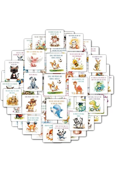 ALMEKAQUZ 60 قطعة ملاحظات صندوق الغداء للأطفال، بطاقات تحفيزية وملهمة لطيفة وبطاقات نكات Lun