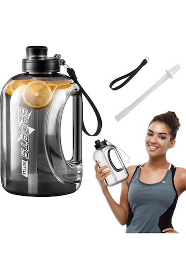 Andtooy Large Water Bottle With Handle - 95 OZ/2.8 L Big Bottle With Straw, Time Marker, and Strap