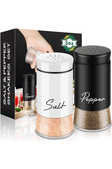 Paporich Salt and Pepper Shakers Set,5 oz Clear Glass Bottom Salt Shaker with Stainless Steel Lid f