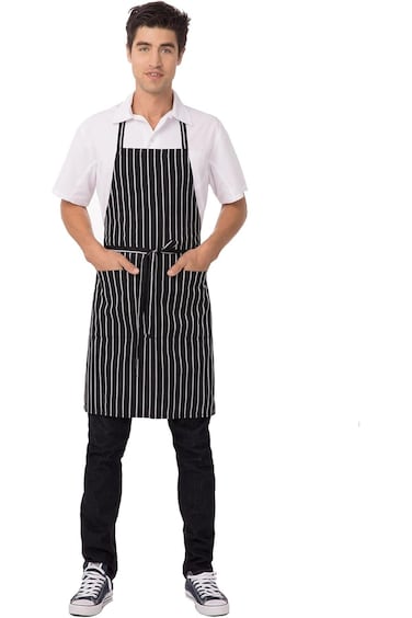 HALAMODO Chef Works Unisex Chef Apron with Pockets Adjustable Bib Apron for Cooking