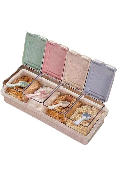 Tazweeq Seasoning Bottle Box, Container Seasoning Bottle Wheat Straw Spices Box Jars, Condiment Org