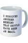 Mug with the phrase printed on it &laquo;I Survived another meeting that should have an email The Office&raquo;