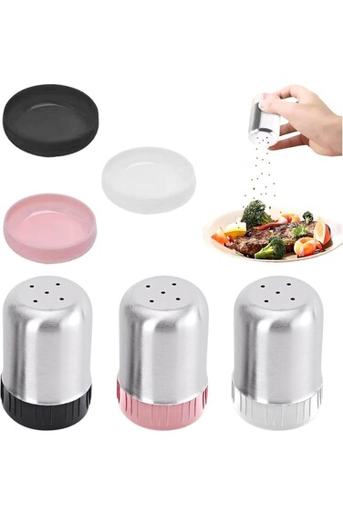 ALMEKAQUZ Salt Shakers,Stainless Steel Spice Mills,Pepper and Salt Shaker with Lid,Small Salt Shake