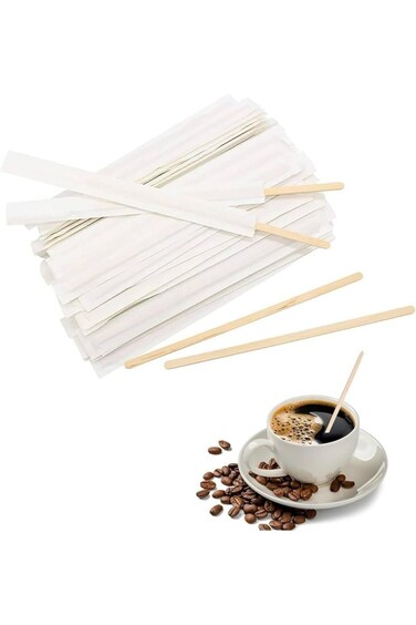 200 Wooden Coffee Stirrers, Natural Wooden Stirrers for Hot and Cold Drinks, Strong and Durable Wooden Sticks