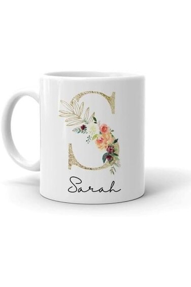 Alpha/S Graphic Letter S Coffee Printd Mug - Monogram Colorful Watercolors Flowers Letter S Name Sa