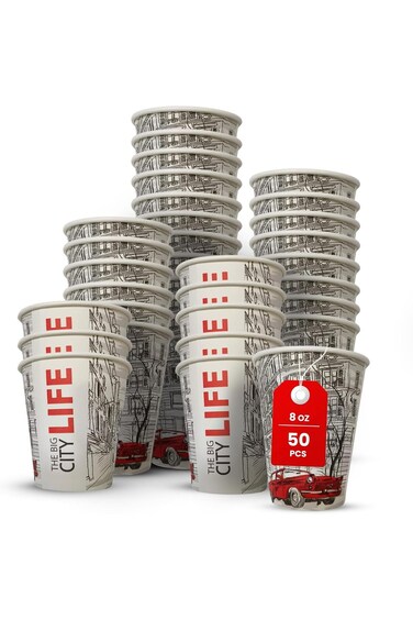 LINA STAR Premium Paper Cups   Stylish Urban Collection   Hot &amp; Cold Beverage Cups with Leak-Resist