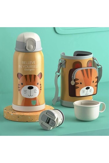 EBS SOUQ Kids Water Bottle, 550ML Stainless Steel Vacuum Insulated Flask with Straw, 3 Lids, Cup an