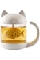 Cute Cat Mug Glass Tea Mug Cup with Fish Tea Infuser Strainer Filter, Kawaii Funny Cool Personalise