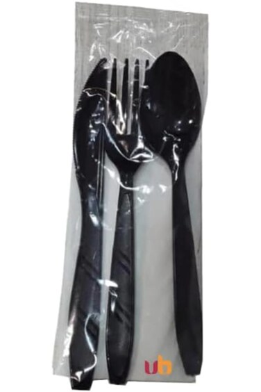 مجموعة ملاعق وشوك وسكاكين ومناديل بلاستيكية محكمة الغلق (50 قطعة)