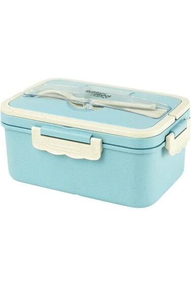 رينبو سكول - صندوق غداء بأربعة أقسام مع أدوات مائدة سعة 1500 مل - أزرق