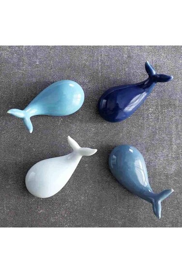 Oasisgalore Set of 4 Blue Whale Ceramic Chopstick Holder Creative Animal Chopstick Rest Spoon Fork