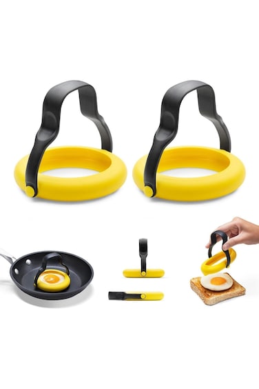 ALMEKAQUZ Fried Egg Mold, 2Pcs Silicone Omelette Mold, Egg Mold for Breakfast Sandwiches, Round Egg