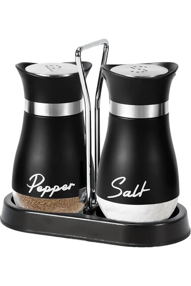 Salt and Pepper Shakers Set, 4 oz Glass Bottom Salt Pepper Shaker with Stainless Steel Lid for Kitc