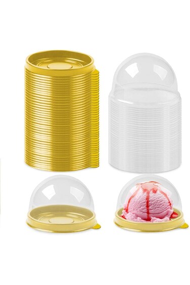 Goodern Mini Cake Box,50 Pcs Clear Plastic Cupcake Containers with Dome Lids,Cookies Muffins Packag