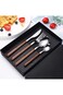 VAODO Stainless Steel Cutlery Set of 4, Wooden Handle, Insulated and Anti-scald, Including Knife, F