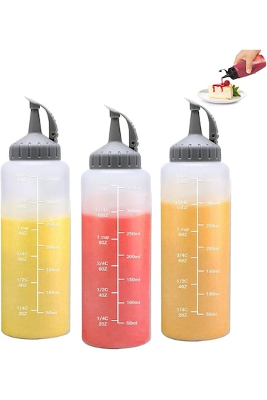 عبوة من 3 قطع من توريسيك - زجاجات ضغط للصلصات سعة 350 مل - زجاجات ضغط للسوائل، سهلة الاستخدام