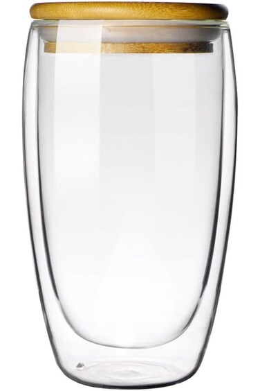 كوب قهوة من زجاج البورسليكات مزدوج الجدار من زوموتانج، سعة 16 أونصة (غطاء من الخيزران)