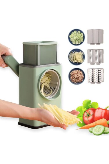 Manual Vegetable Chopper 2022 Upgrade With 6 Stainless Steel Blades - Rotary Cheese Grater, Onion D