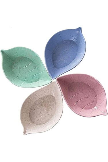 ALMEKAQUZ 4 Pcs Leaf Shape Sauce Dish,Small Dipping Bowls Appetizer Plates Soy Sauce Dishes Multico