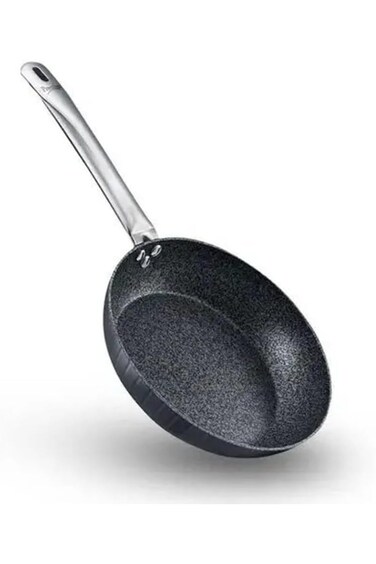 WDA Non-Stick Frying Pan with Stainless Steel Handle, Stone-Coated Surface, Black