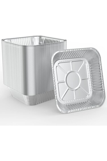 Paporich 50 Pcs Disposable Aluminum Tin Foil Baking Pans Bakeware Square 8'' X 8'' X 2'' Inch Meal