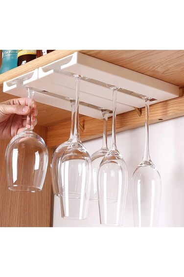 حامل كأس نبيذ من Oasisgalore، قطعتان، أسفل الرف أو الخزانة، حامل كأس نبيذ بدون ثقب، ساق بلاستيكية