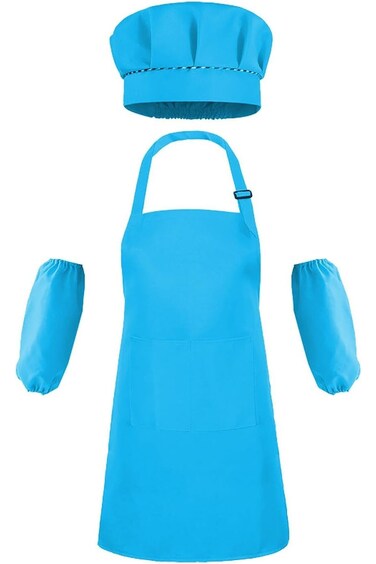 طقم أكمام قبعة الشيف للأطفال، مئزر أطفال قابل للتعديل مع جيب للخبز والطبخ والرسم،