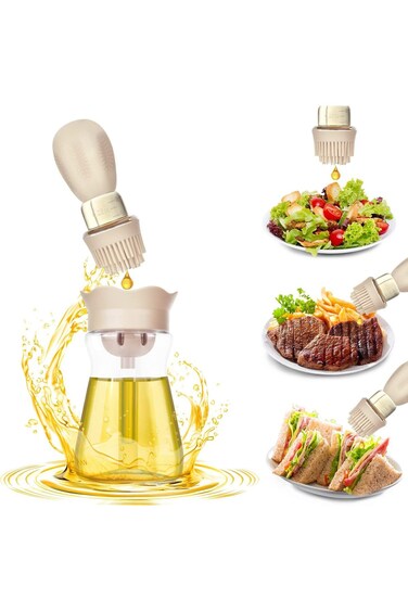 Oasisgalore Olive Oil Dispenser Bottle,Silicone Dropper Measuring Oil Bottle for Kitchen Cooking, F