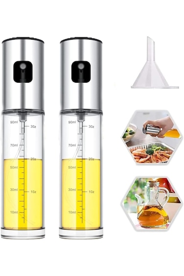 Tazweeq 2pcs Olive Oil Sprayer Bottles, 100ml Oil Spray with Oil Sprayer Funnel, Spray Bottle Olive