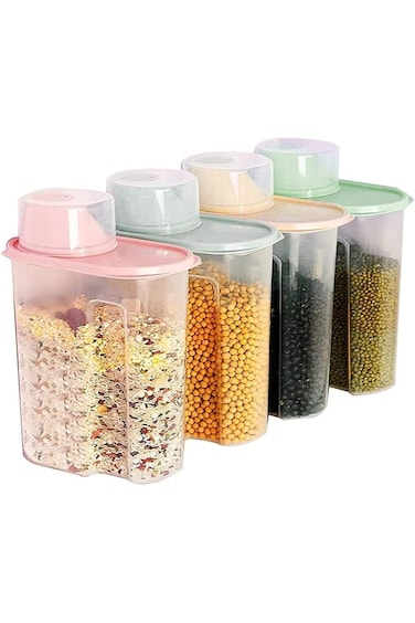 SKY TOUCH 4pcs Food Storage Containers, 2.5L Cereal Containers with Measuring Cup, Kitchen Pantry A
