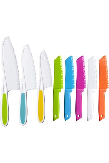 ELECDON 8 Pieces Kids Kitchen Knife Set Plastic Knife - Kids Chef Nylon Knives Children's Safe Cook