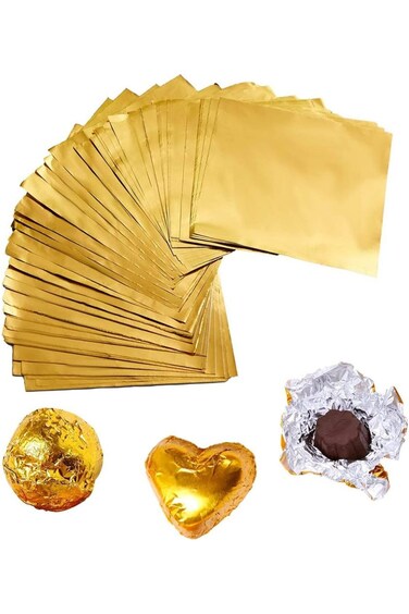 Goodern 300 Pcs Gold Foil Candy Wrappers Square Golden Aluminum Foil Chocolate Wrap Sheets Paper Su