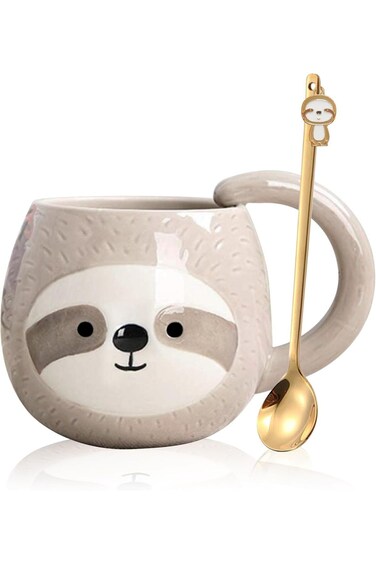 Yalucky Sloth Novelty Coffee Mug Cute Travel Tea Cup Cartoon 3D Ceramic Glasses for Lazy Lovers Fun