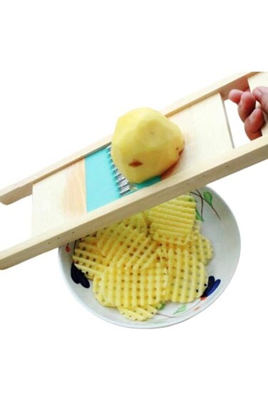 French Fries Cutter Waffle Cutter, Wood Crinkle Cutter, Food Cutter, Vegetable Cutter, French Fry C