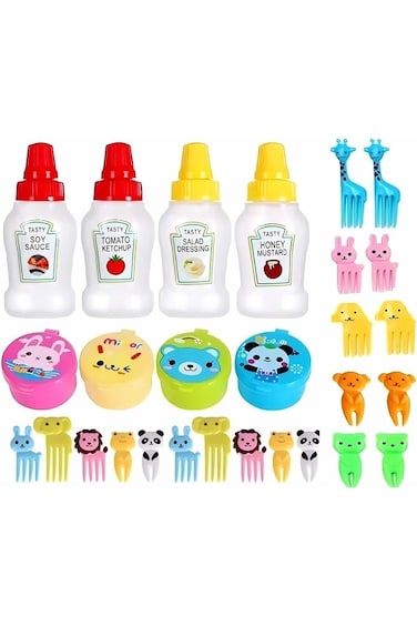 MAMLAKA 28 Pcs Kids Mini Condiment Squeeze Bottle for Tomato Ketchup, Honey Mustard, Salad Dressing