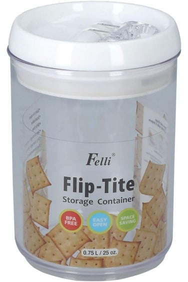 Felli Flip-Tite Cylindrical Storage Container Clear and White 0.75 Liter NLC406A-60