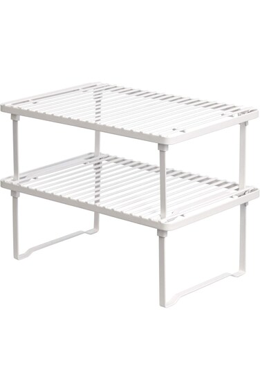 Amazon Basics Stackable Metal Kitchen Storage Shelves, Set of 2 - White