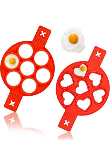 KASTWAVE Pancake Mold Maker, Silicone Non-Stick Egg Ring, Baking Round and Heart-shape Omelette Mol